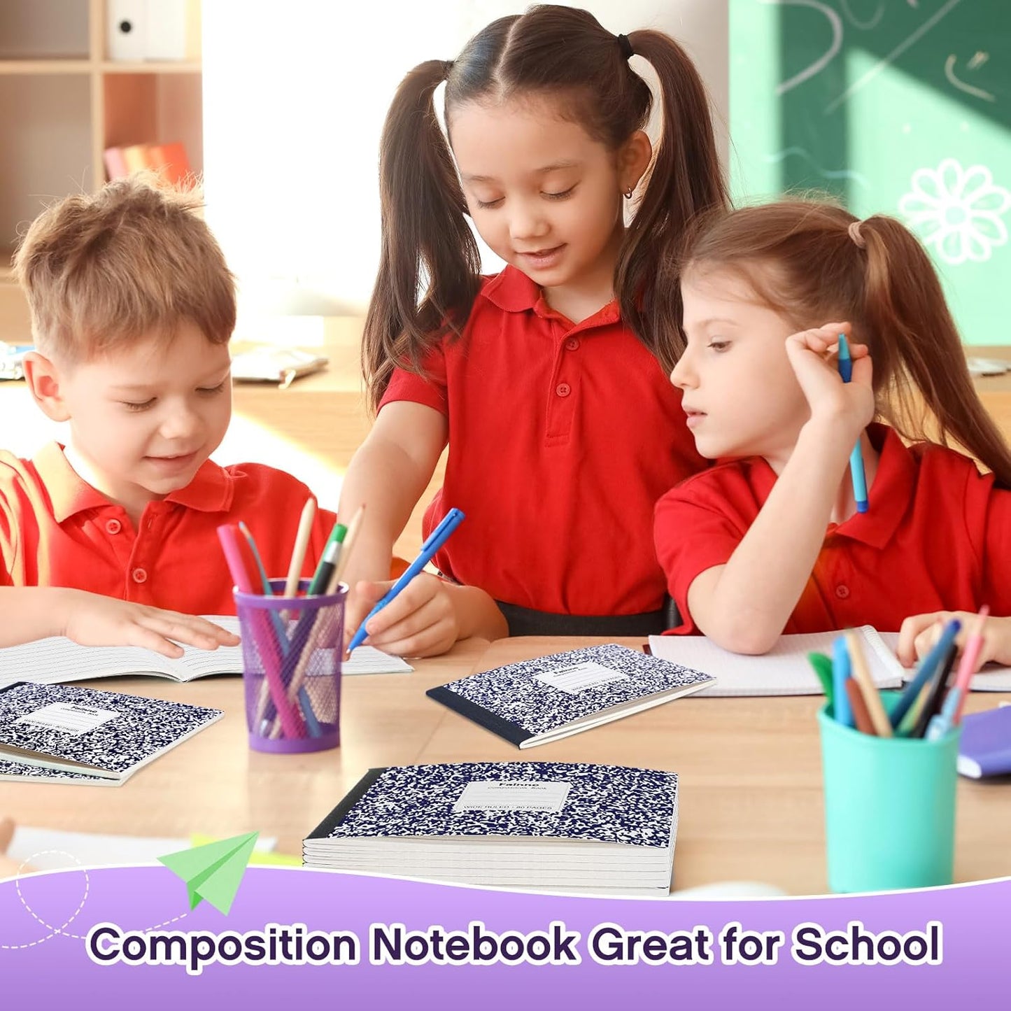 Fainne 20 Pieces Composition Notebooks 80 Pages Half Size Wide Ruled 4-7/8 x 7-1/2" Composition Books 11/32" Spacing Assorted Primary Covers Bulk(Green,Snowflake)