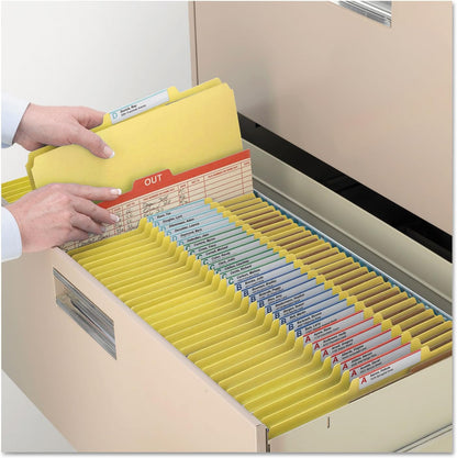 Smead Pressboard Classification File Folder with SafeSHIELD Fasteners, 2 Pocket Dividers, 2" Expansion, Legal Size, Yellow, 10 per Box (19084)
