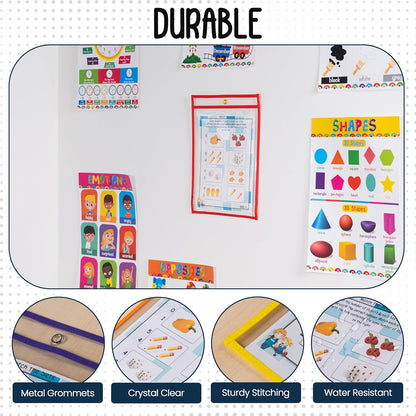 Essex Wares - 6 Pack, Assorted, Dry Erase Pocket Document Protectors, 10" Wide x 13.5" Tall- Dry Erase Clear Plastic Sleeves - Reusable & Easy Erase Plastic Invoice Holders, Water-Resistant & Durable
