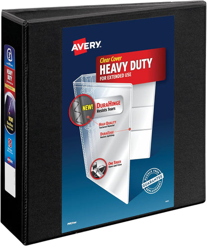 Avery Heavy-Duty 4 Inch Binders 3 Ring, View Binder, 4 Inch EZD Ring, Black, Sturdy (79604)