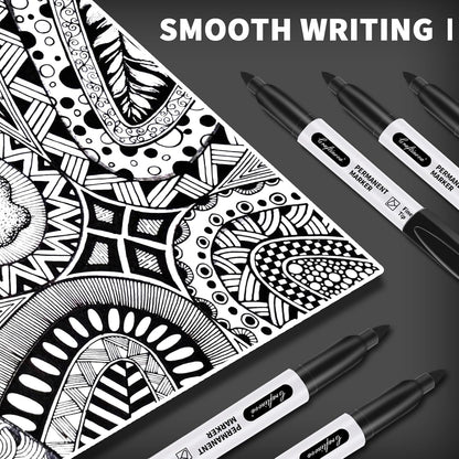 Black Ultra Fine Point Permanent Markers, Extra Fine Tip, Quick Drying and Waterproof, Fade Resistant Perfect on Paper, Glass, Metal, Plastic, Wood, Office & School Use, 12 Pack