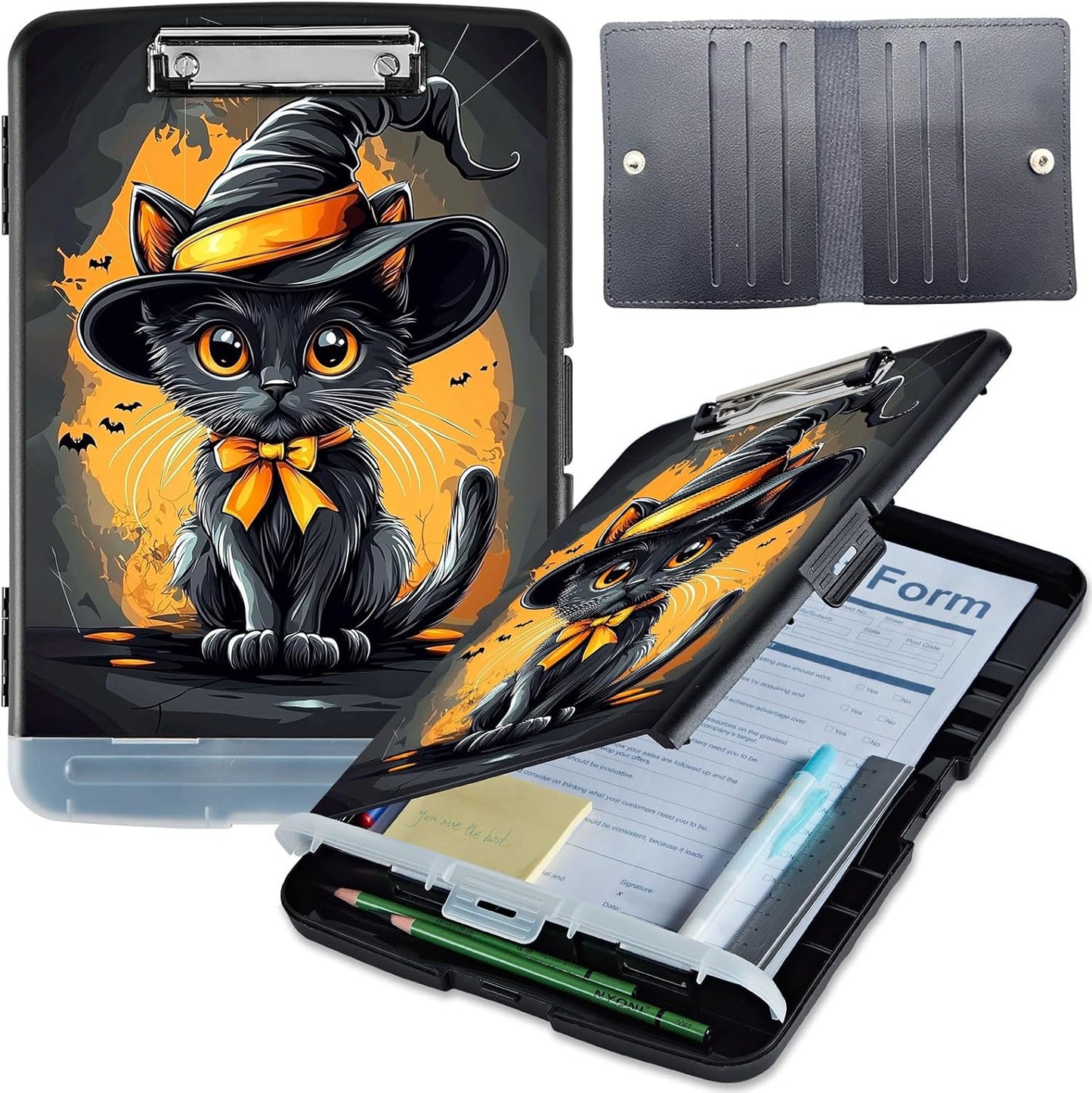 Clipboard with Storage, Heavy-Duty Side-Opening Folder with Pen Holder, Durable Plastic Nursing Clipboard for Nurses, Teachers, and Sales, Cow Prints 02
