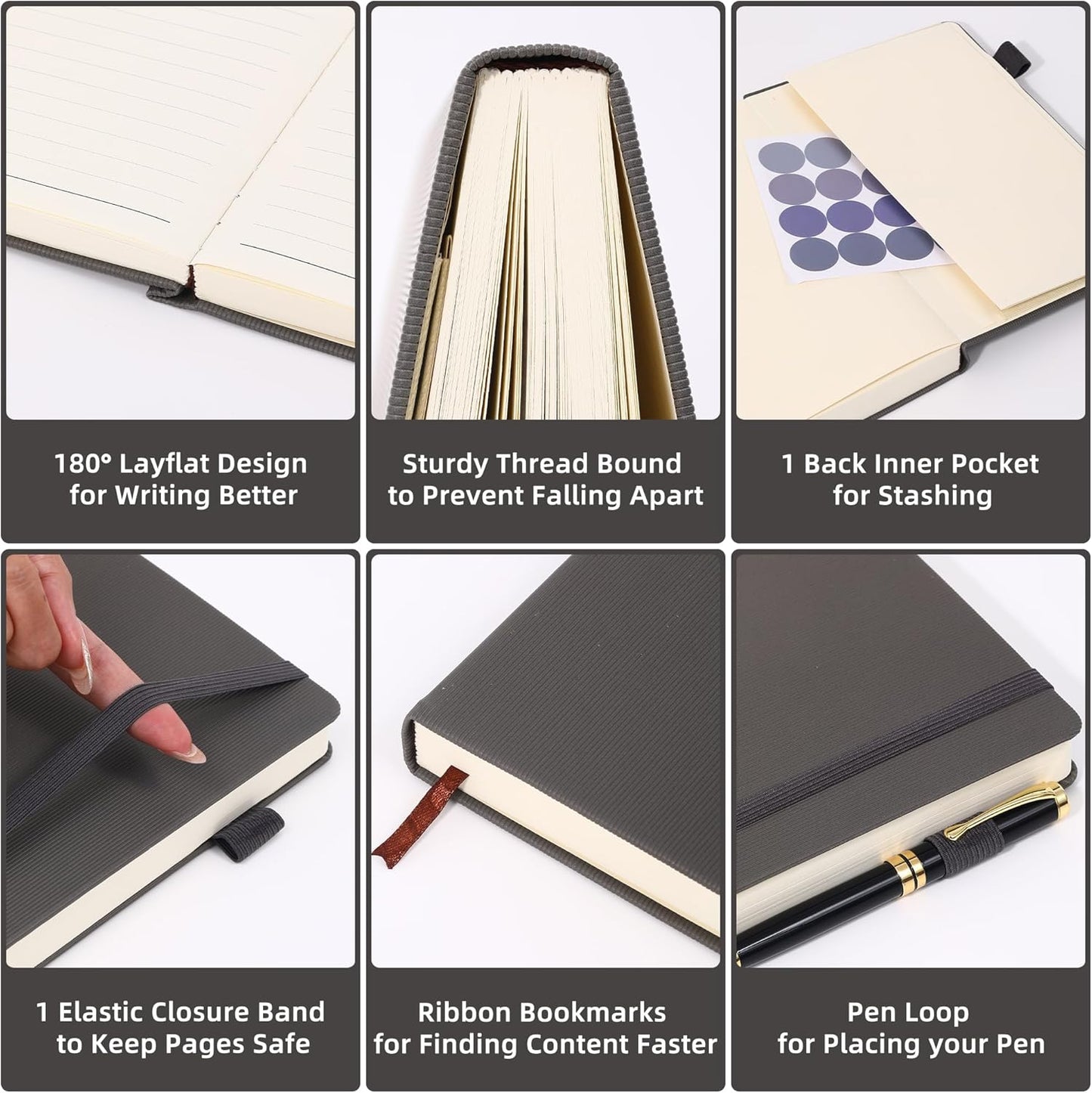 BOBO RABBIT Lined Journal Notebook for Work 100 GSM Thick Paper 300 Pages College Ruled A5 Notebook Hardcover Leather Journal for Writing School Office, 5.63"x8.43"