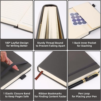 BOBO RABBIT Lined Journal Notebook for Work 100 GSM Thick Paper 300 Pages College Ruled A5 Notebook Hardcover Leather Journal for Writing School Office, 5.63"x8.43"