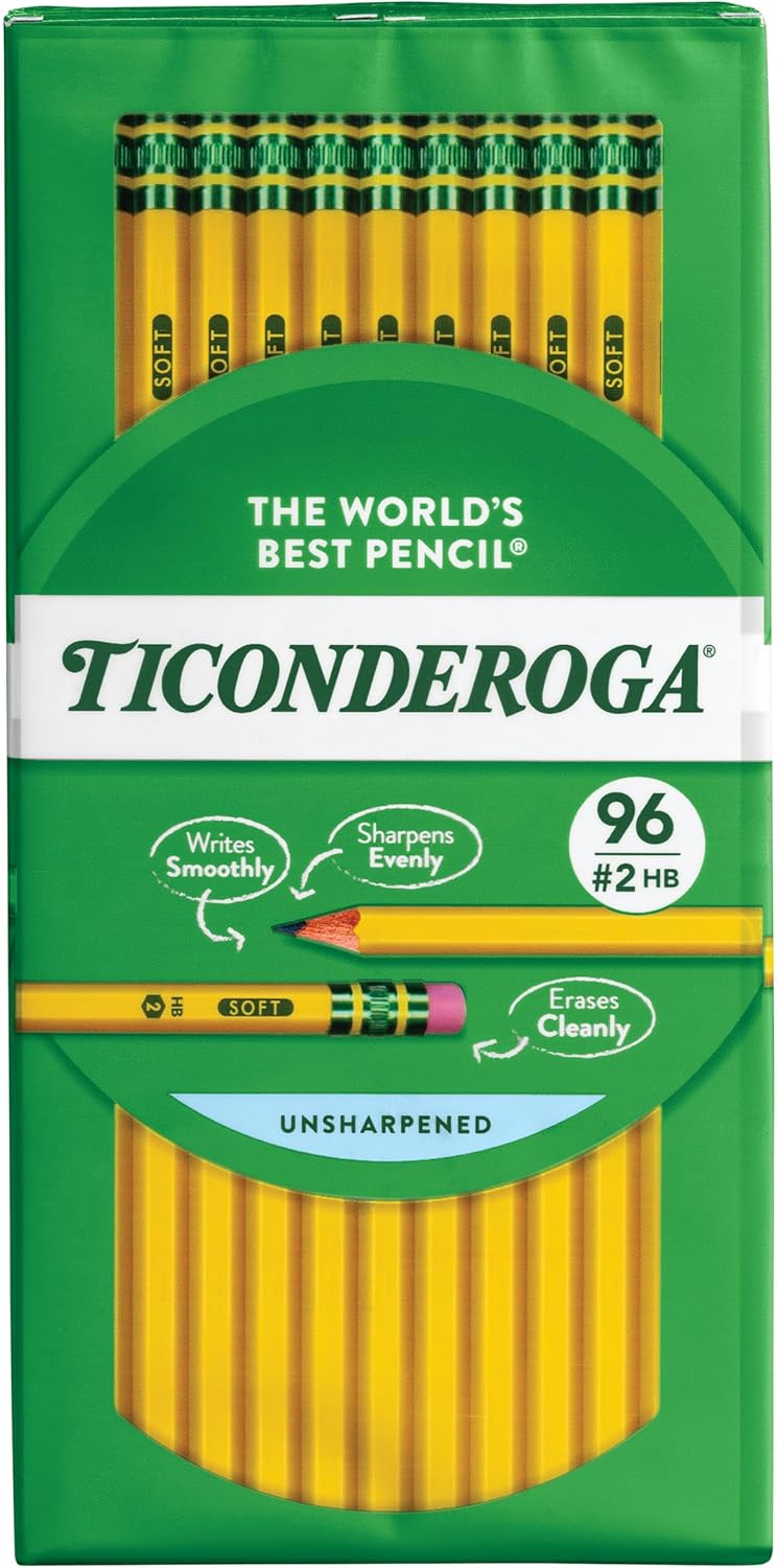 Ticonderoga Wood-Cased Pencils, Pre-Sharpened, 2 HB Soft, Yellow, 12 Count