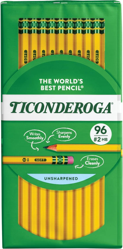 Ticonderoga Wood-Cased Pencils, Pre-Sharpened, 2 HB Soft, Yellow, 12 Count