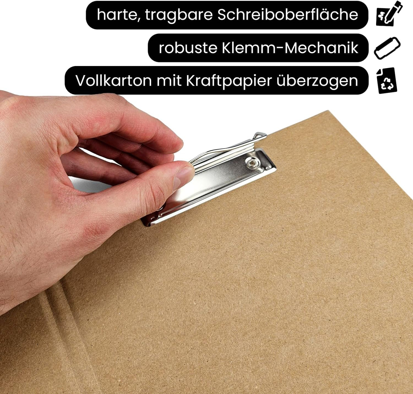 Netuno Pack of 1 Clipboard Folder Eco A4 with Clip Clipboard Kraft Cardboard Natural Brown with Lid Writing Board with Metal Clip Hard Plate Plastic Writing Pad Clipboard Document Holder
