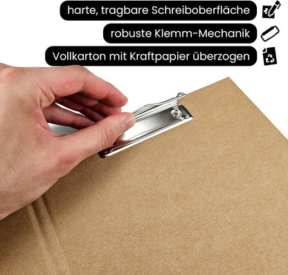 Netuno Pack of 1 Clipboard Folder Eco A4 with Clip Clipboard Kraft Cardboard Natural Brown with Lid Writing Board with Metal Clip Hard Plate Plastic Writing Pad Clipboard Document Holder