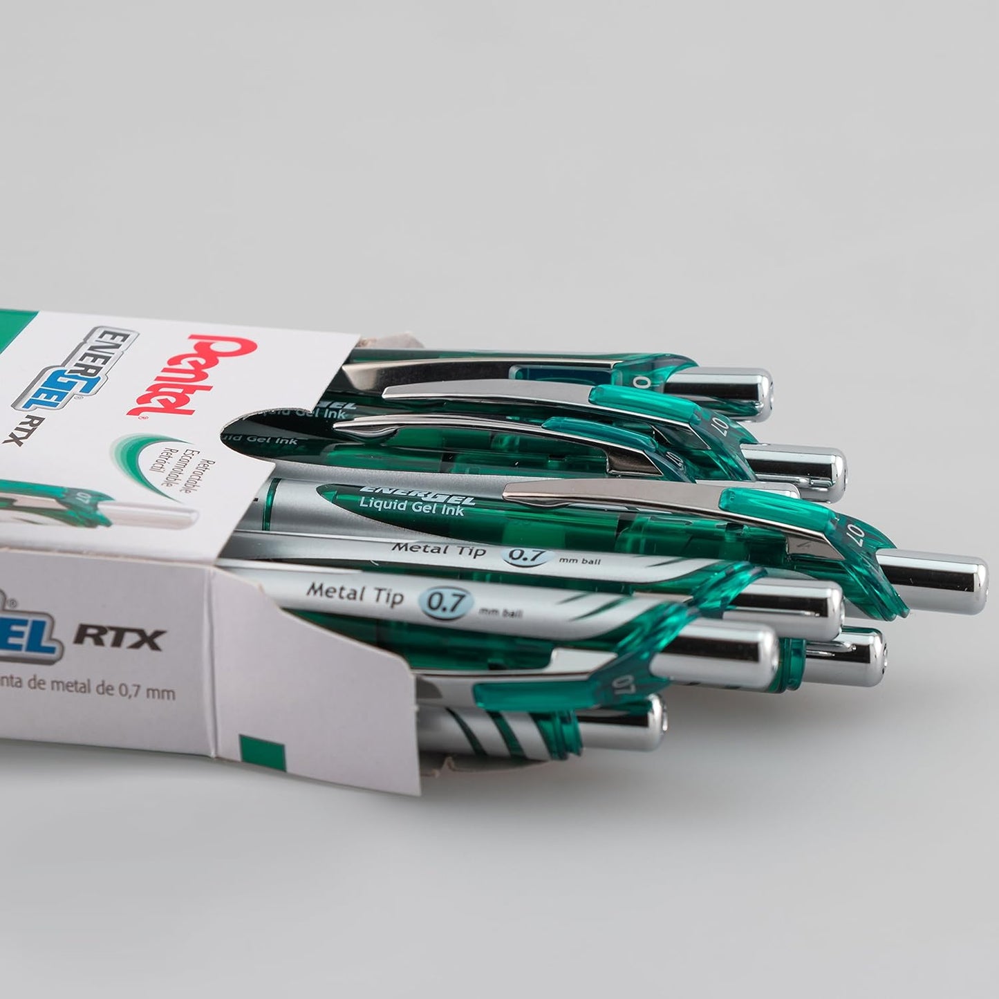 Pentel EnerGel RTX Retractable Liquid Gel Pen, (0.7mm) Medium Line, Metal Tip, Black Ink, Box of 12 (BL77-A)