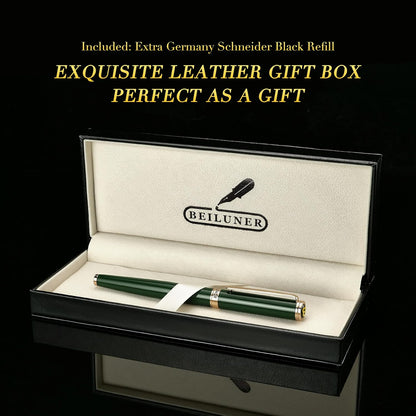 BEILUNER Luxury Rollerball Pen, Stunning Green Lacquer with 24K Gold Trim,Noble and Elegant Designs,Schneider Ink Refill, Best Gift Set for Men & Women, Refillable, Executive Writing, Nice Pens