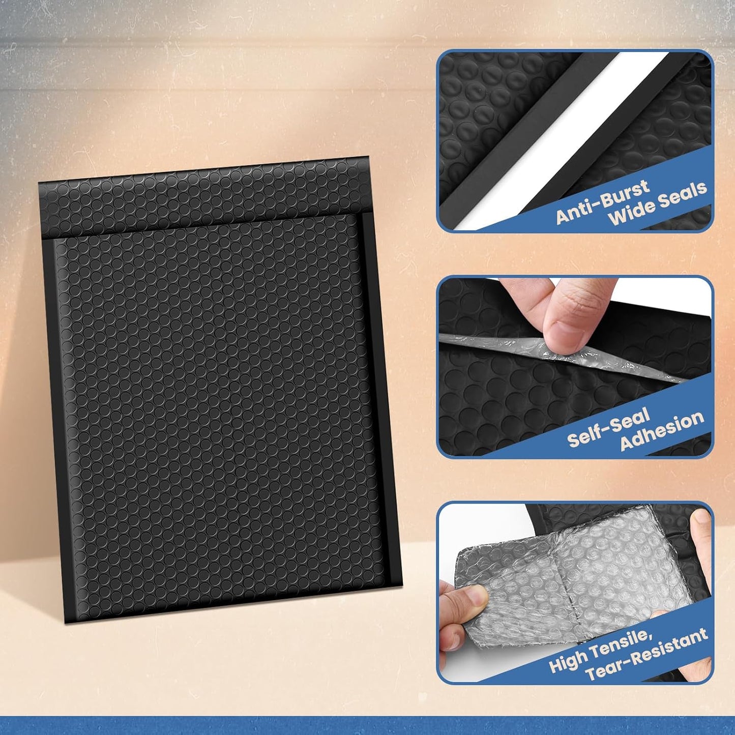 Fuxury Black Bubble Mailers 4x8" 200 Pack Waterproof Padded Envelopes Self Seal Bubble Envelopes Usable Size 4x7" Padded Mailers for Small Business Shipping Envelope Mailers