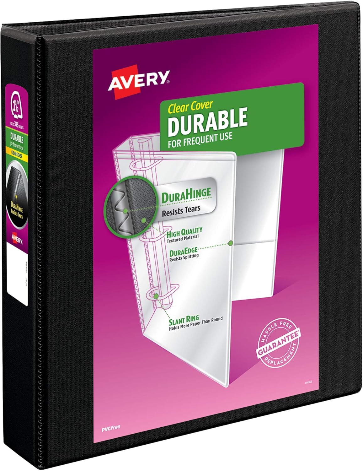 Avery(R) Durable View 3 Ring Binder, 1-1/2 Inch EZD Rings, 1 Black Binder (09400)