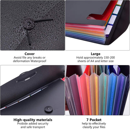 7-Pocket Expanding File 3pcs, Plastic Expandable File Folder - Black&Blue&Red