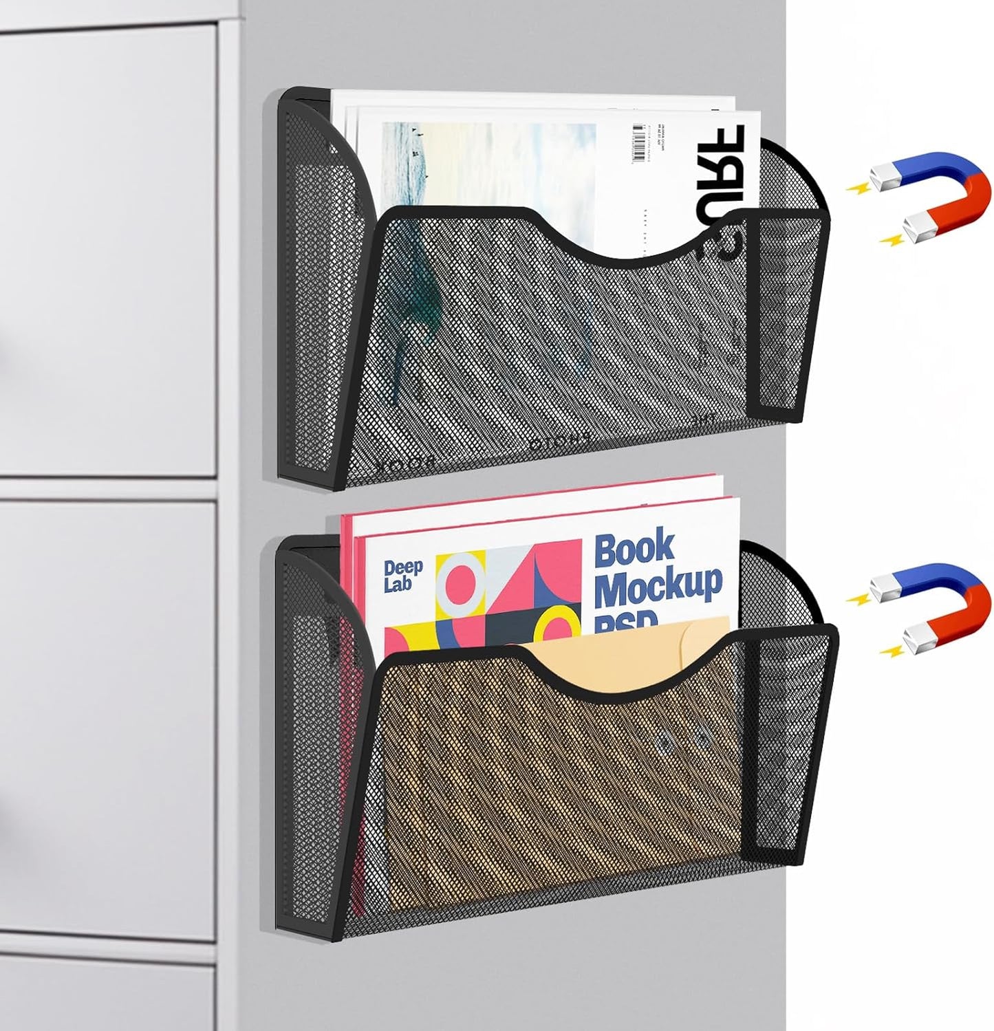 Magnetic File Holder 1 Pockets File Folder Organizer, Office Hanging Magazine Rack for File Cabinets, Magnetic Paper Holder, No Drilling Mail Organizer for Refrigerator, Office