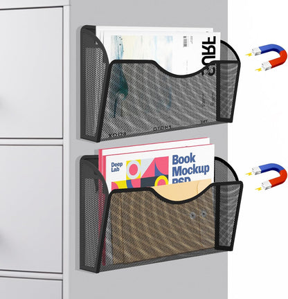 Magnetic File Holder 1 Pockets File Folder Organizer, Office Hanging Magazine Rack for File Cabinets, Magnetic Paper Holder, No Drilling Mail Organizer for Refrigerator, Office