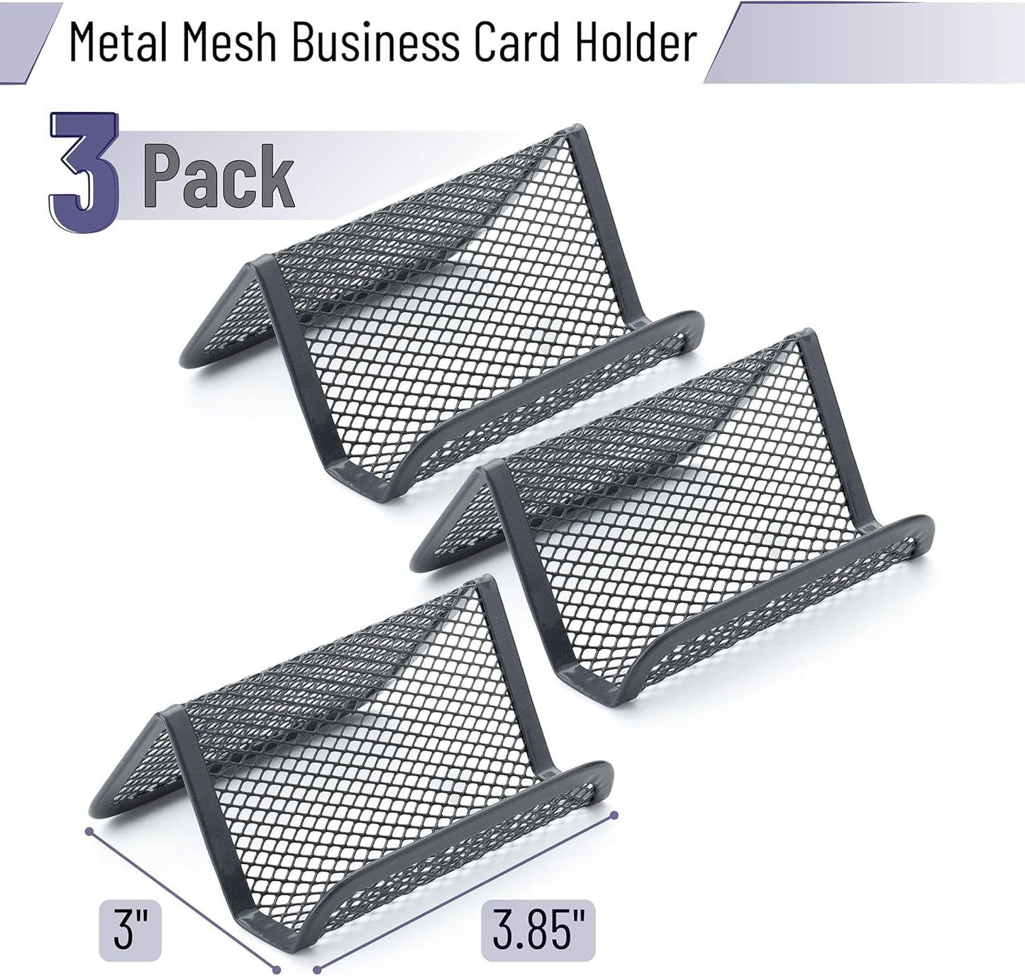 Mr. Pen- Metal Mesh Business Card Holders, 3 Pack, Black, Durable Stainless Steel Card Stand for Desk, Office, and Business Use, Straight, Flat and Smooth Design