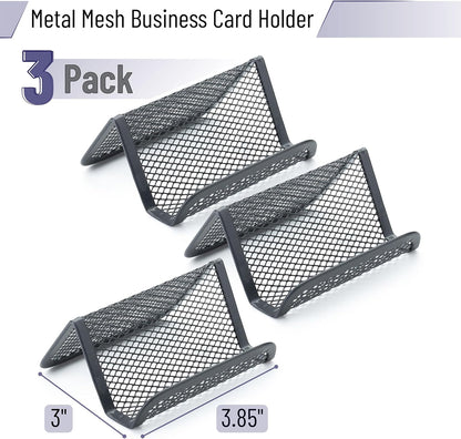 Mr. Pen- Metal Mesh Business Card Holders, 3 Pack, Black, Durable Stainless Steel Card Stand for Desk, Office, and Business Use, Straight, Flat and Smooth Design