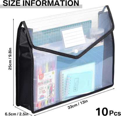 10 Pieces Plastic File Folders Envelope Expanding File Wallet Organizer Documents Folder with Snap Closure and Pocket, A4 Size Waterproof Transparent Pouch(White,Horizontal)