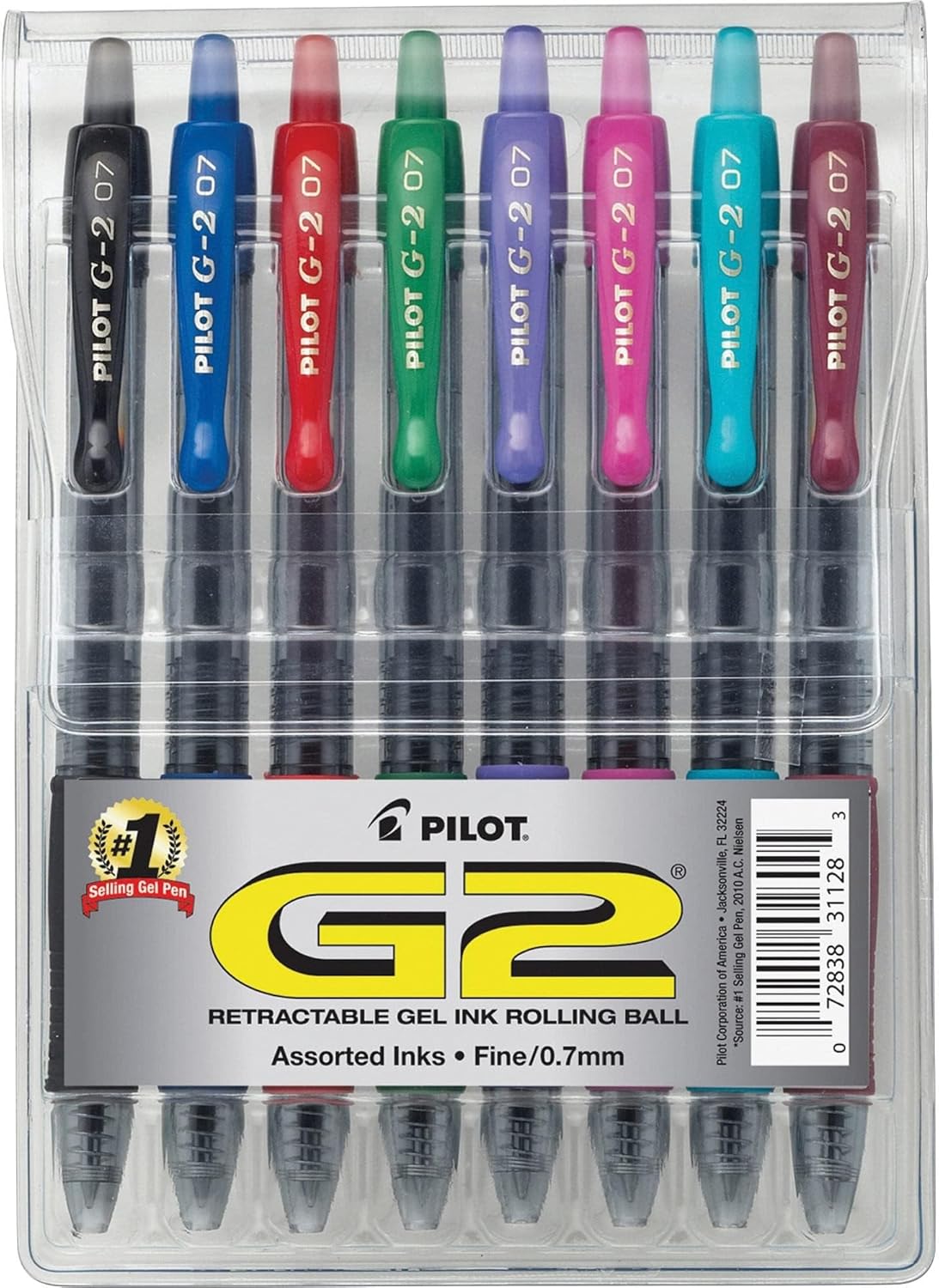 Pilot G2 Premium Refillable And Retractable Gel Ink Pens, Fine Point (0.7mm), 8 Colors, 8 Count (16606)