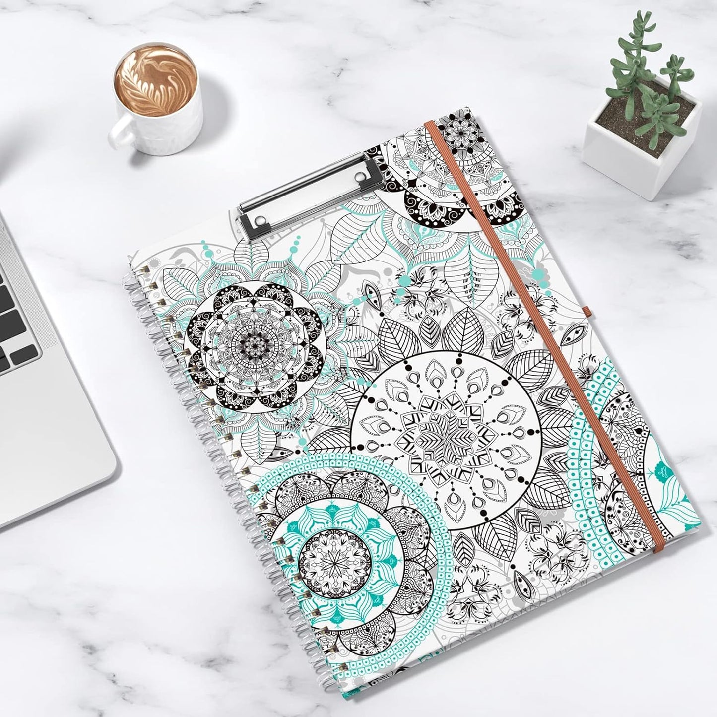 Rimilak Spiral Clipboards Folio with Refillable Lined Notepad, 14.5 x 9.8 In, Hardcover Cover with 5 Interior Pockets, Elastic Band and Pen Loop Series. Cute Stylish Clipfolio, Daisy Flower