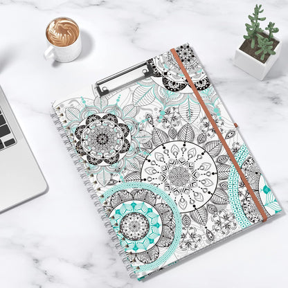Rimilak Spiral Clipboards Folio with Refillable Lined Notepad, 14.5 x 9.8 In, Hardcover Cover with 5 Interior Pockets, Elastic Band and Pen Loop Series. Cute Stylish Clipfolio, Daisy Flower