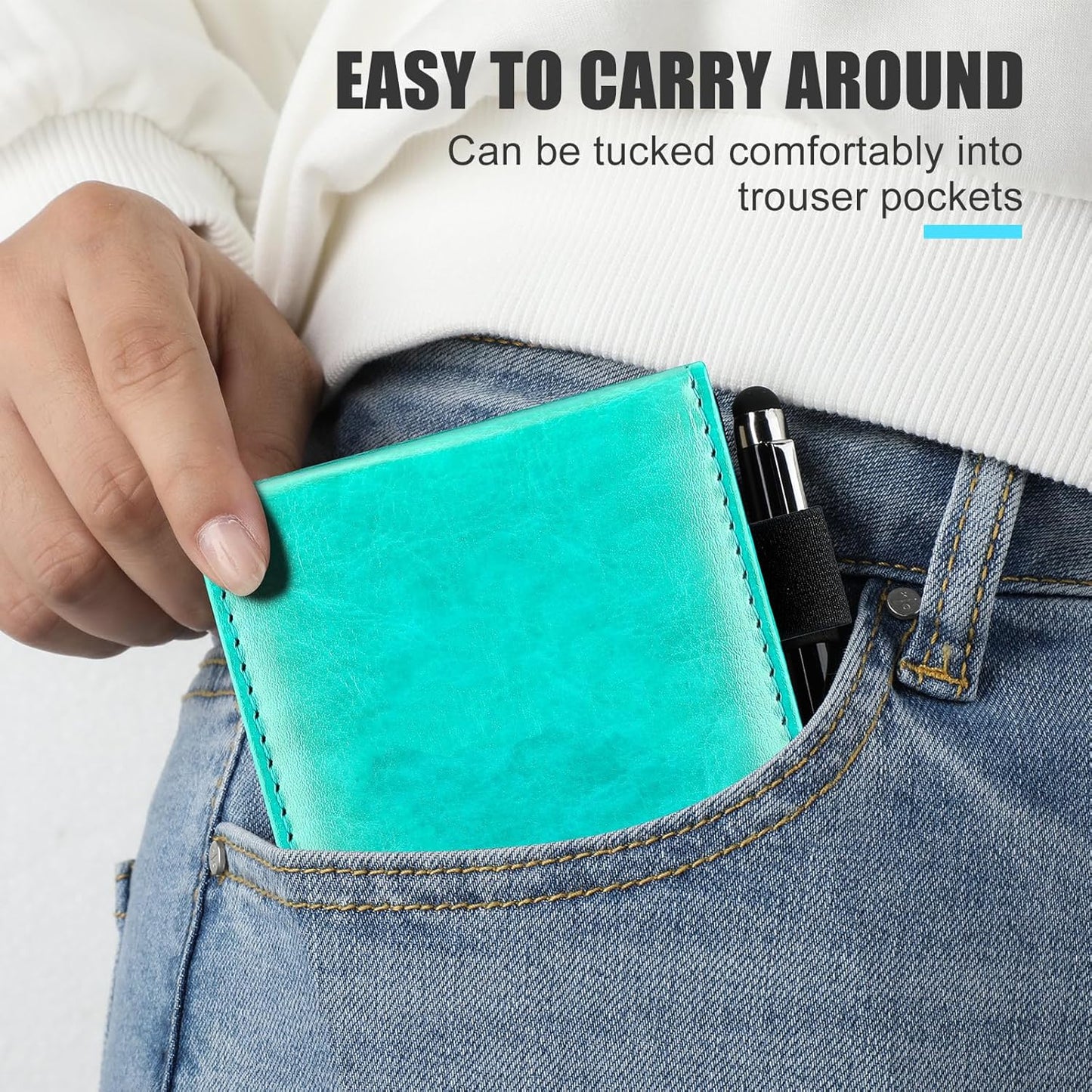 Outus 10 Pcs Mini Pocket Notepad Holder Set Included Small Leather Pocket Notebook Holder with 50 Lined Sheets, Metal Pen, 8 Pcs 3 x 5 Inch Memo Book Refills, 30 Lined Paper Per Note Pad (Black)