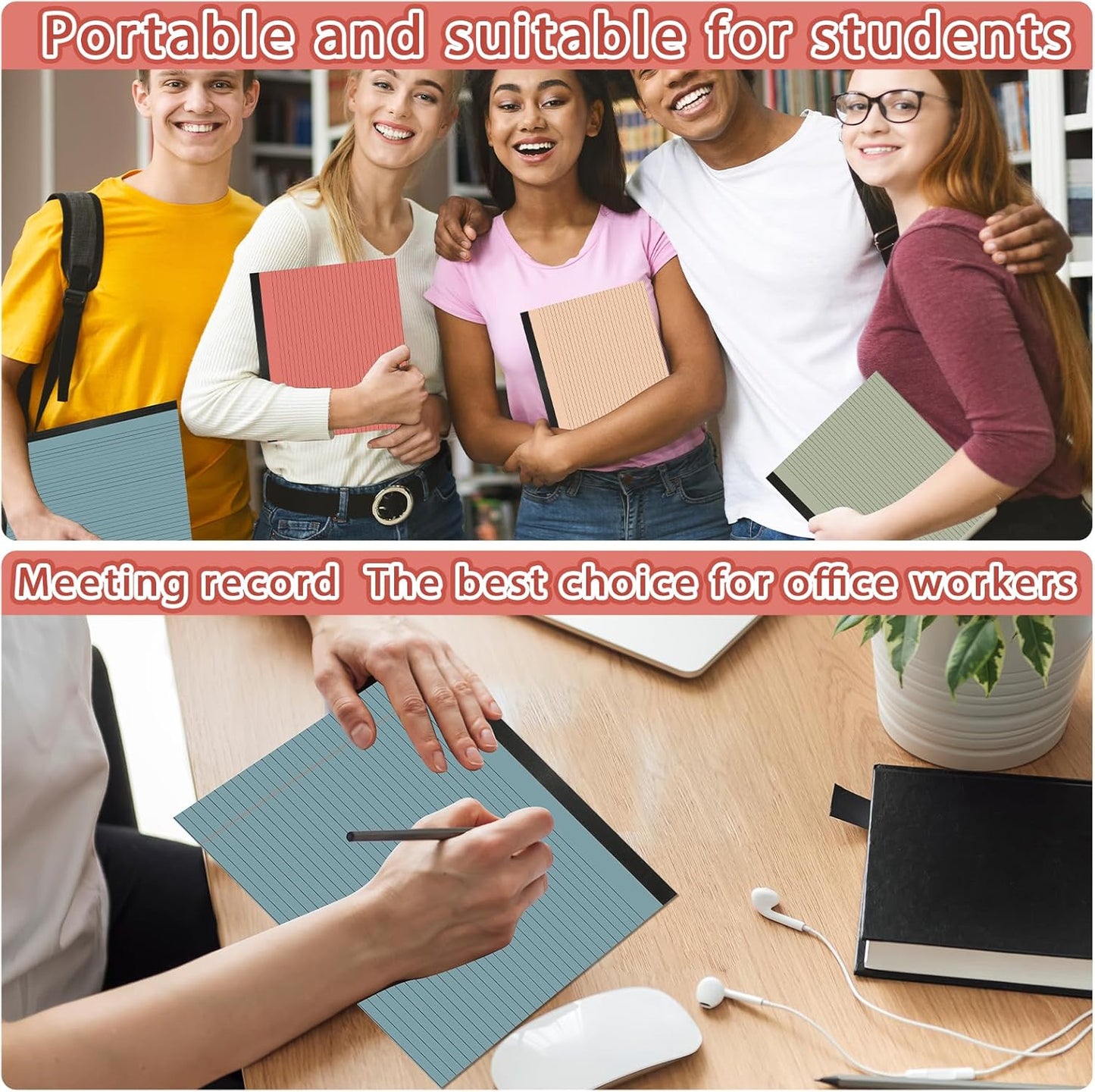 gisgfim 4 Pack 11" x 9.5" Legal Pads College Ruled Notepad Landscape Notebook 80 GSM Horizontal Lined Notebook Writing Pads Aesthetic Legal Pad for School Office Business (Pastel)