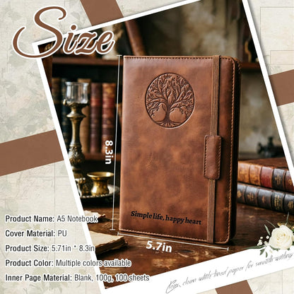 Personalized Text A5 Lined Journal Notebook for Men Women Custom Leather Journal Life Tree Notepad Gift to Writing Travel Business Work School College (Custom notebook - 4)
