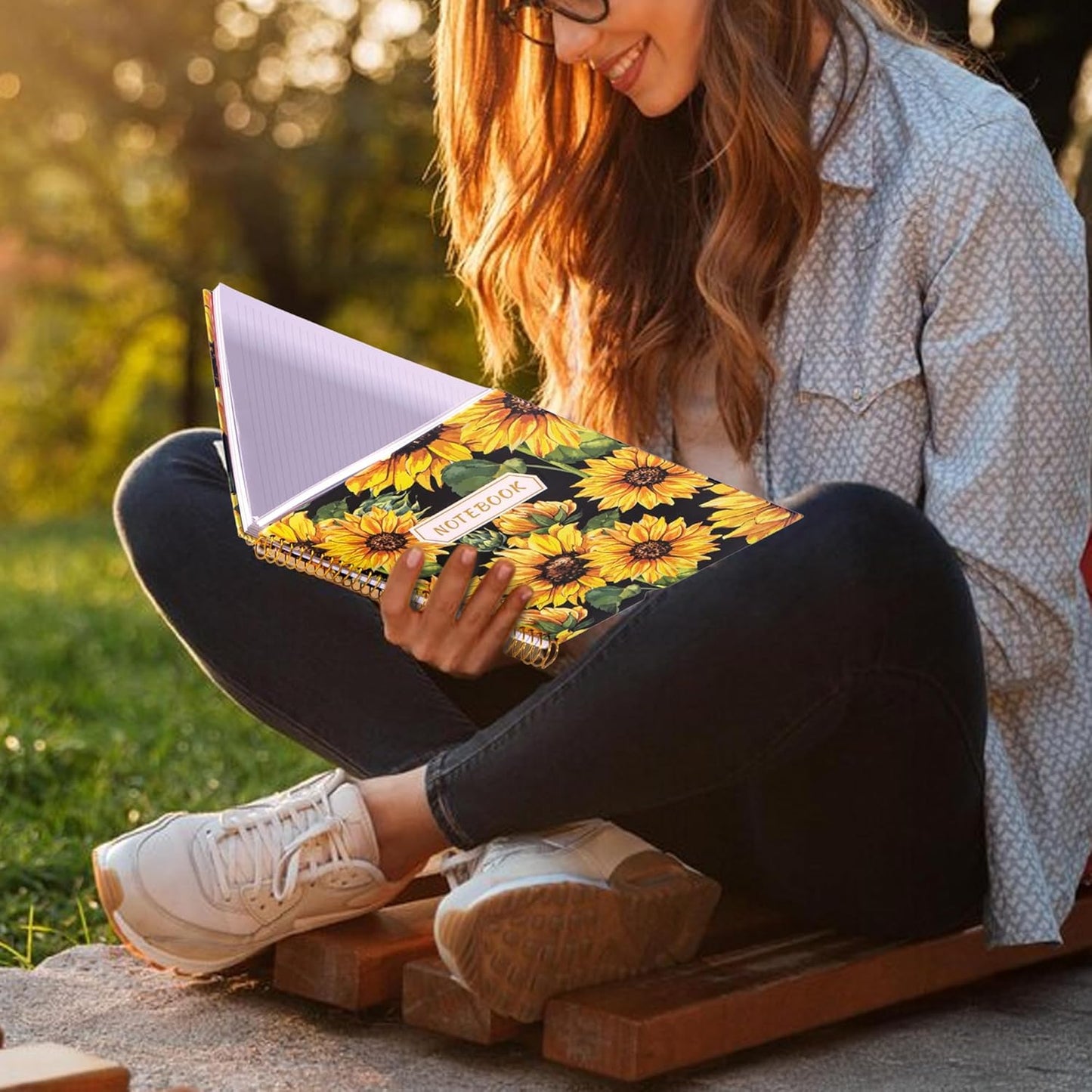 CAGIE Spiral Notebook Journal 8.5 x 11 Hardcover Notebooks College Ruled with Large Pockets Aesthetic Floral Note Book Spiral Bound Notebooks for Work Note Taking Women Writing School, 200 Pages