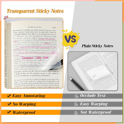 [1000 PCS] Transparent Sticky Notes, 6 Sizes Clear Sticky Notes Pads, Waterproof Self-Adhesive Translucent Sticky Notes for Annotating Books, See Through Sticky Notes for School & Office