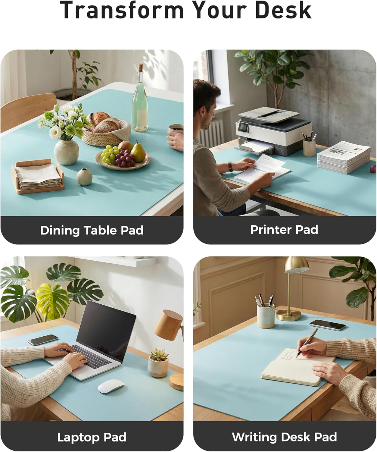 Aothia Leather Office Desk Pad Protector, Non-Slip PU Leather Desk Blotter, Waterproof Laptop Writing Mouse Pad for Office and Home, Black, 31.5" x 15.7" - Colors B
