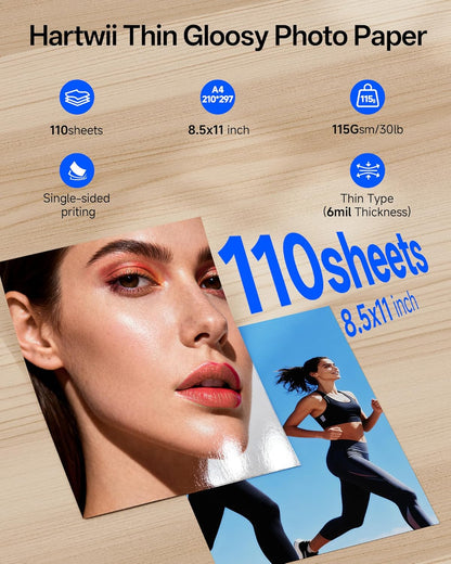 220 Sheets Photo Paper Glossy Inkjet 8.5x11 44lb 160Gsm A4 Letter Size Suitable for All Dye Ink Printers for Calendar Menu Brochure Paper Flyers Paper, Cards
