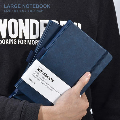 Lemome Thick Classic Notebook with Pen Loop A5 College Ruled Hardcover Writing Notebook with Pocket + Page Dividers Gifts, Banded, Large, 180 Pages, 8.4 x 5.7 in