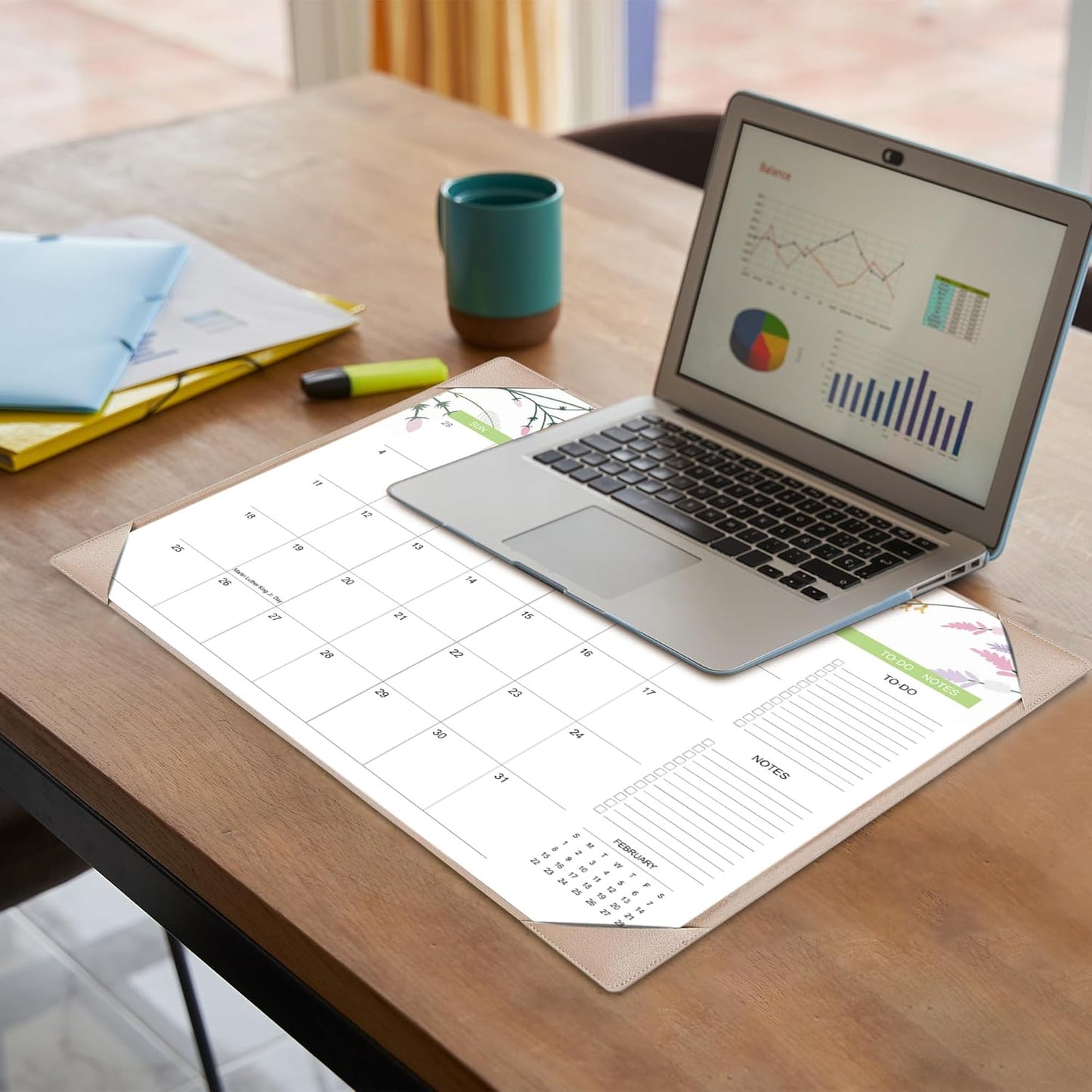 Desk Calendar 2026 with Desk Mat – 22" x 17" Large Desk Pad Calendar Runs from January 2026 to June 2027, Floral Design Desktop Calendar with To Do List, Personal Desk Calendar Planner for Home, Office
