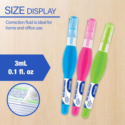 BAZIC PRODUCTS Mini Correction Pen - Corrections Fluid, Precise Metal Tip White Out, Ideal for School & Office Supplies, Alternative to Correction Solution, 3/Pack, 2-Packs