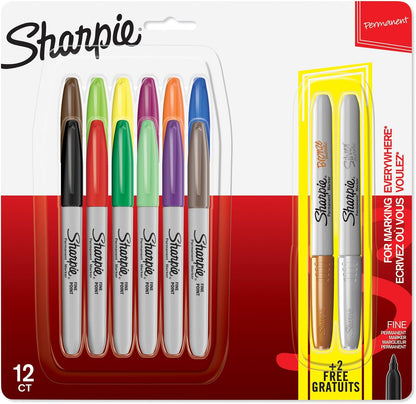 Sharpie Permanent Markers, Fine Point, Black, 12 Count