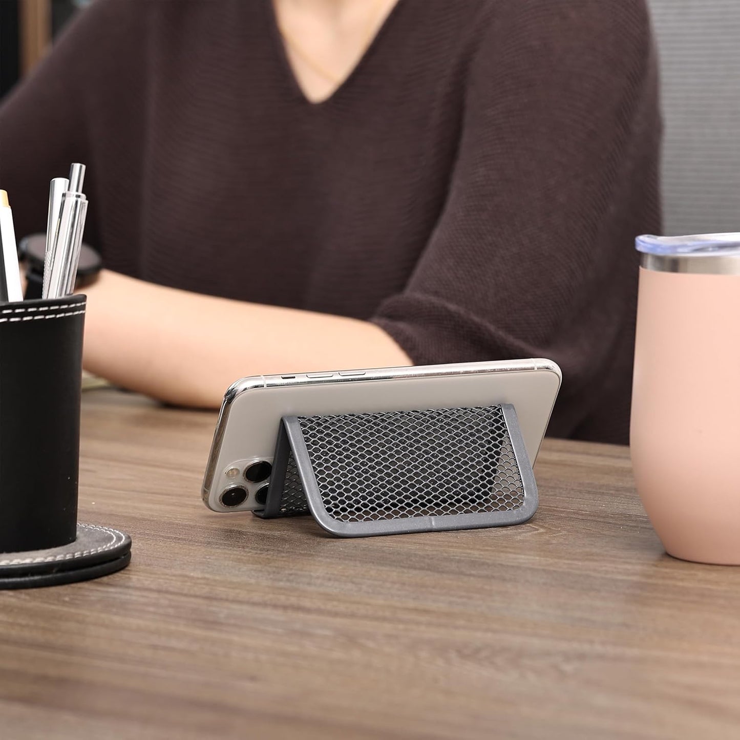 Mr. Pen- Metal Mesh Business Card Holders, 3 Pack, Black, Durable Stainless Steel Card Stand for Desk, Office, and Business Use, Straight, Flat and Smooth Design