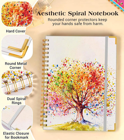 Lined Spiral Notebook Journal for Women, 200 Pages Cute Notebooks 8.5” x 11”, A4 Large Hardcover Spiral Journals with 100 GSM Thick Paper, College Ruled Notebook for Writing Work School, Autumn Tree