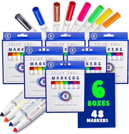 Color Swell 8-Pack Broad Line Markers – Washable, Non-Toxic, Ideal for Kids, Students, Adults, and Classroom Activities