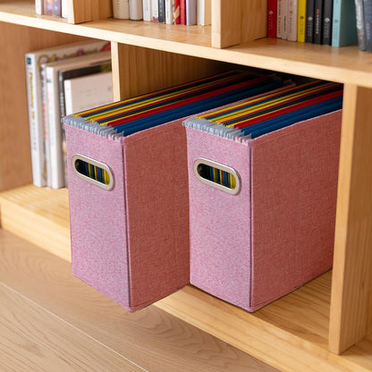 4 Packs Letter Size File Organizer, File Folders Organizer, Fabric Storage Box, Collapsible Paper Organizer with Metal Handle, Smooth PVC Rails, Only Box (Beige)