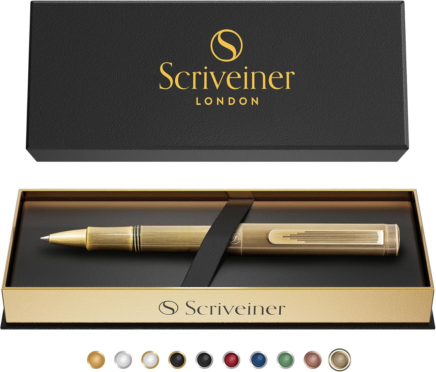Scriveiner Black Rollerball EDC Luxury Pen, Stunning Pocket Pen with Chrome Finish, Cool Writing, Best Gift for Men & Women, German Schmidt Refill, Nice Present, Fancy Office Designer Set