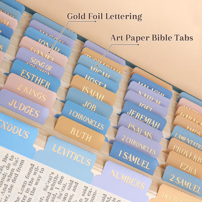 Laminated Bible Tabs, Gold Foil Embossed Lettering Bible Chapter Index Tabs for Women Men, Reposition Large Print Sticky Labels, Easy to Read and Apply, 105Chapters Labels for Easy Navigation (Black)