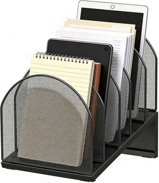 gianotter Desktop File Organizer, Desk Organizer with 5 Compartments, Paper Organizer for Desk, Workspace Organizers for Office Supplies (White, Upright Style)