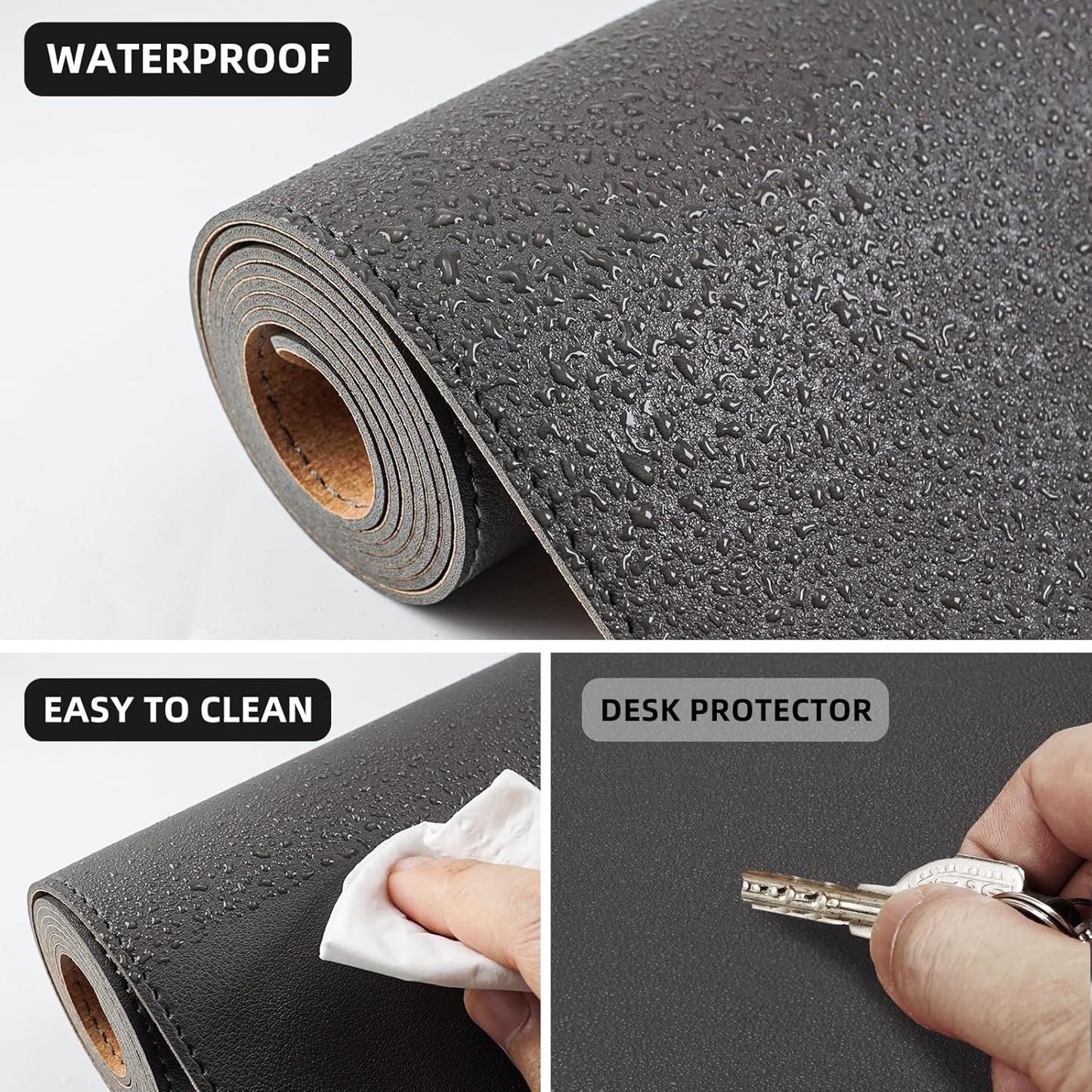 Large Desk Mat 47.2" x 17" Leather Desk Pad Protector with Natural Cork & PU Leather, Non-Slip Office Desk Mat, Large Mouse Pad, Waterproof Desk Blotter pad for Office&Home(Black)