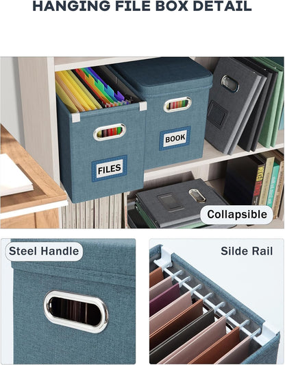 Oterri File Organizer Box with Lid, Hanging Filing File Box with Mesh Pocket, Document Organizer Box for Letter Files, Portable Storage Box with Smooth Sliding Rail for Office&Home (1 PCS, Beige)