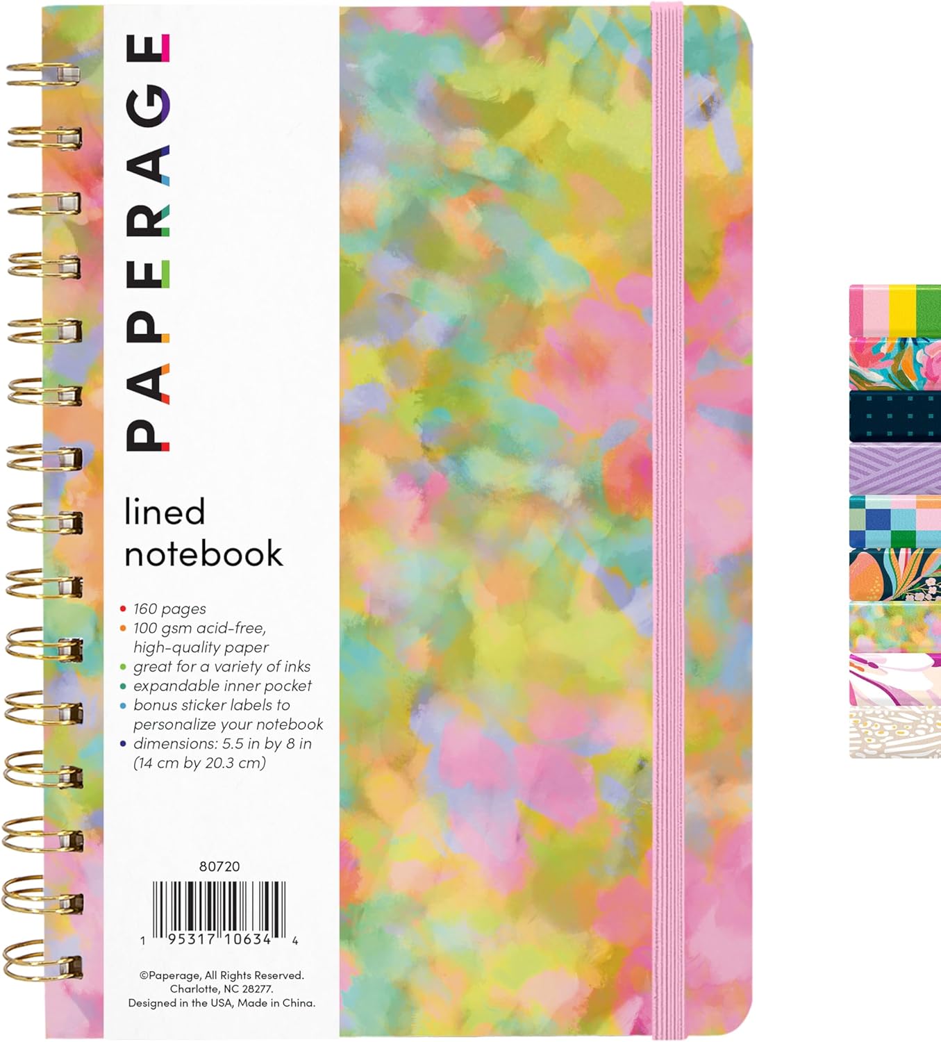 PAPERAGE Lined Spiral Journal Notebook, (Black), 160 Pages, Hardcover Journal for Women & Men, Medium 5.5 in x 8 in - 100 GSM, Thick Paper, Spiral Notebook for Work, School & Journaling