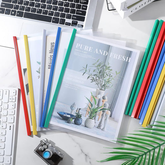 150 Pcs Bulk A4 Clear Report Cover with Sliding Bar 5 Colors Folder Binder Sliding Bar Files Classification Transparent Resume Clipbar Presentation File Folders for School and Office