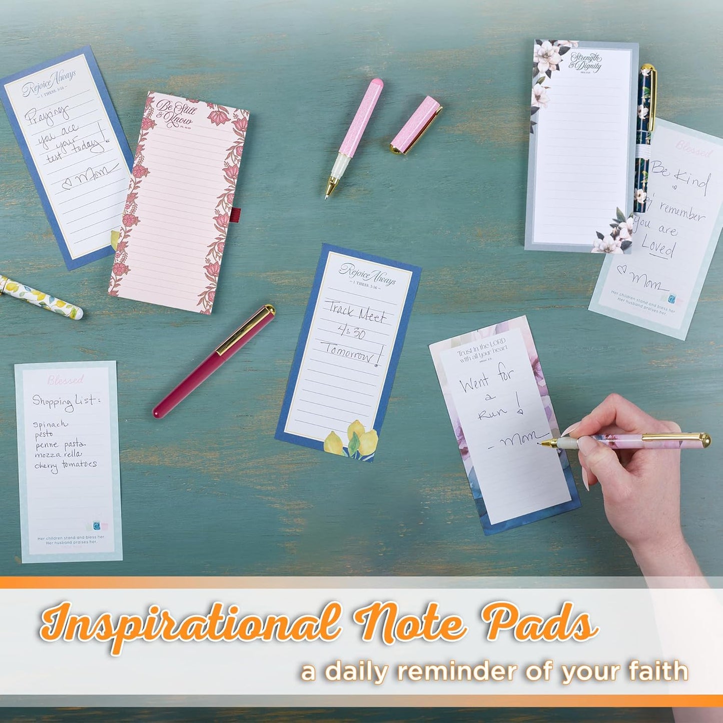 Christian Art Gifts Compact Magnetic Notepad & Medium Ballpoint Pen Set: Trust in the Lord Inspirational Scripture, Shopping Lists, Memos, Reminders, 70 Lined Easy Tear-off Sheets, Purple/Teal Floral