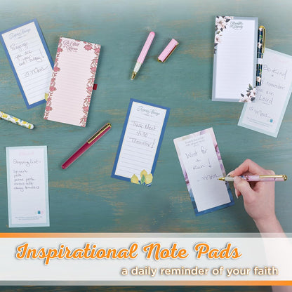 Christian Art Gifts Compact Magnetic Notepad & Medium Ballpoint Pen Set: Trust in the Lord Inspirational Scripture, Shopping Lists, Memos, Reminders, 70 Lined Easy Tear-off Sheets, Purple/Teal Floral