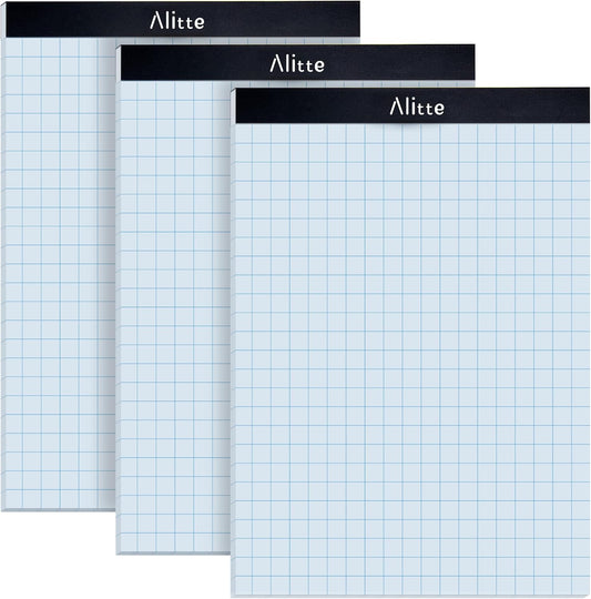 Alitte Graph Paper Pad, Pack of 12, White Letter Size - 4x4 Quad Grid Paper, Easy-Tear Perforations, 8.5 x 11 Cardboard Backing - Graph Notepads for School, Office -50 Sheets per Pad